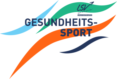 Schriftzug Gesundheitssport vor blauer, grüner und orangener Welle mit LSV-Logo