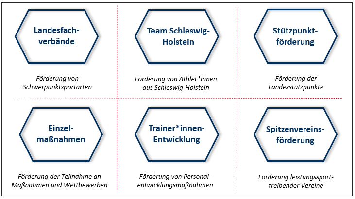 Abbildung der sechs Förderbausteine im Nachwuchsleistungssport